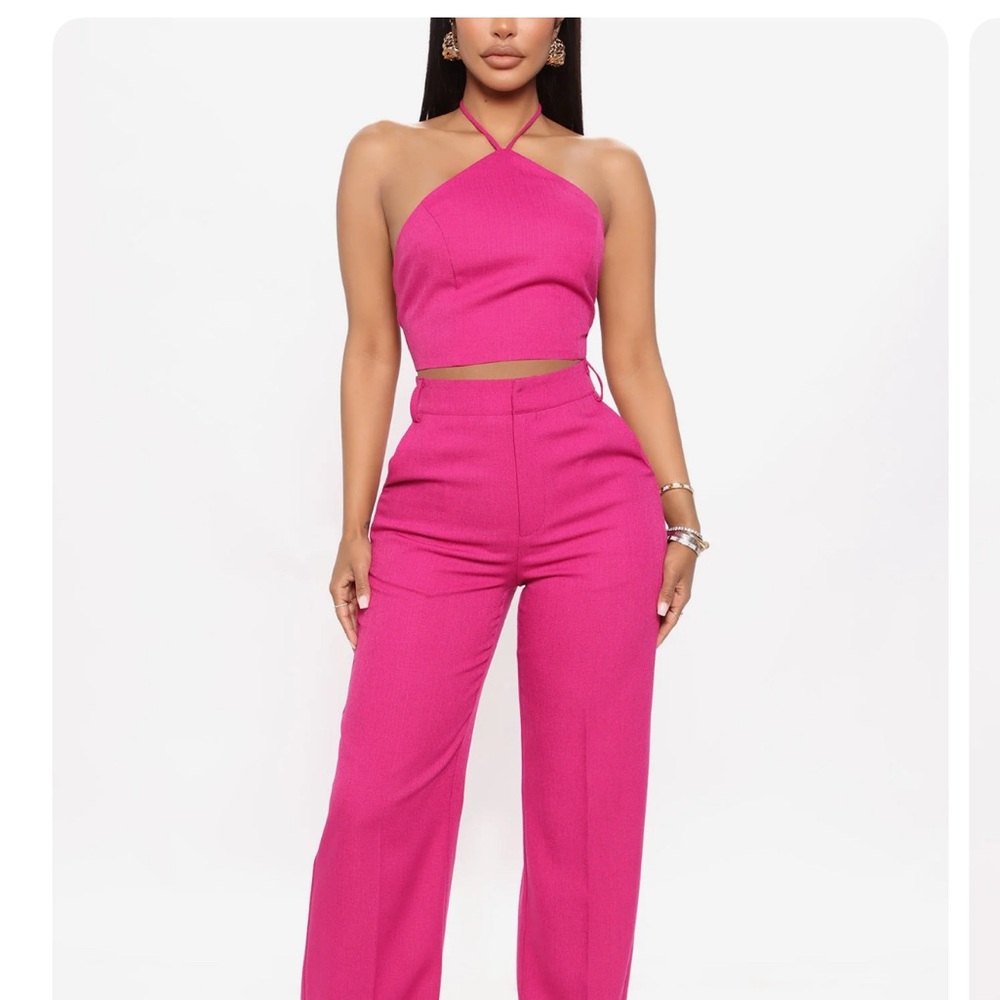 Chic Pink Halter Top and Pants Set